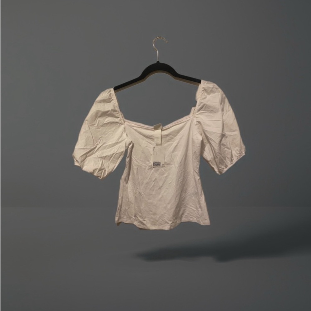 White Puff Sleeve Square Neck Women's Top